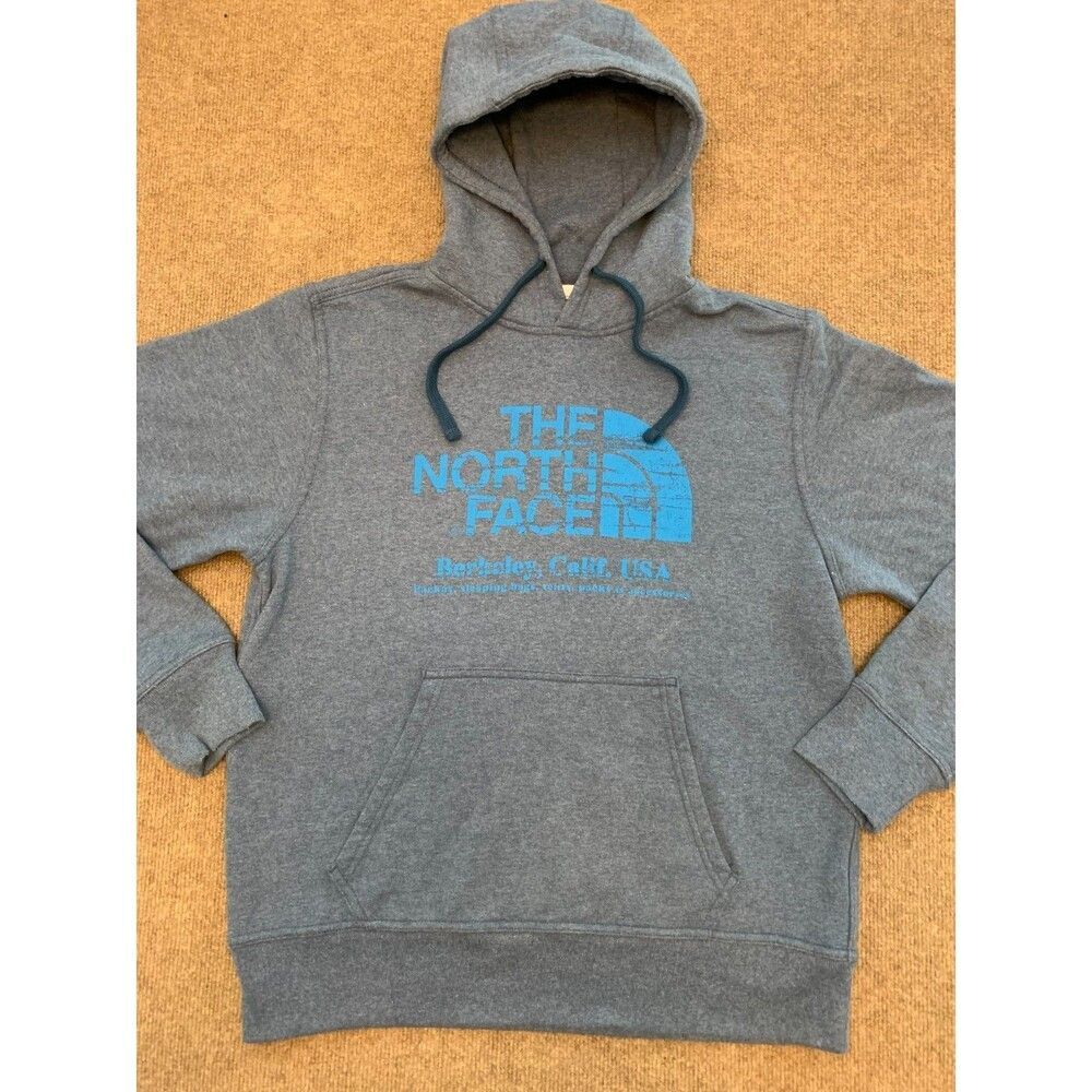 North Face Hoodie Mens M Retro Berkeley USA Logo Gray long Sleeve Pullover